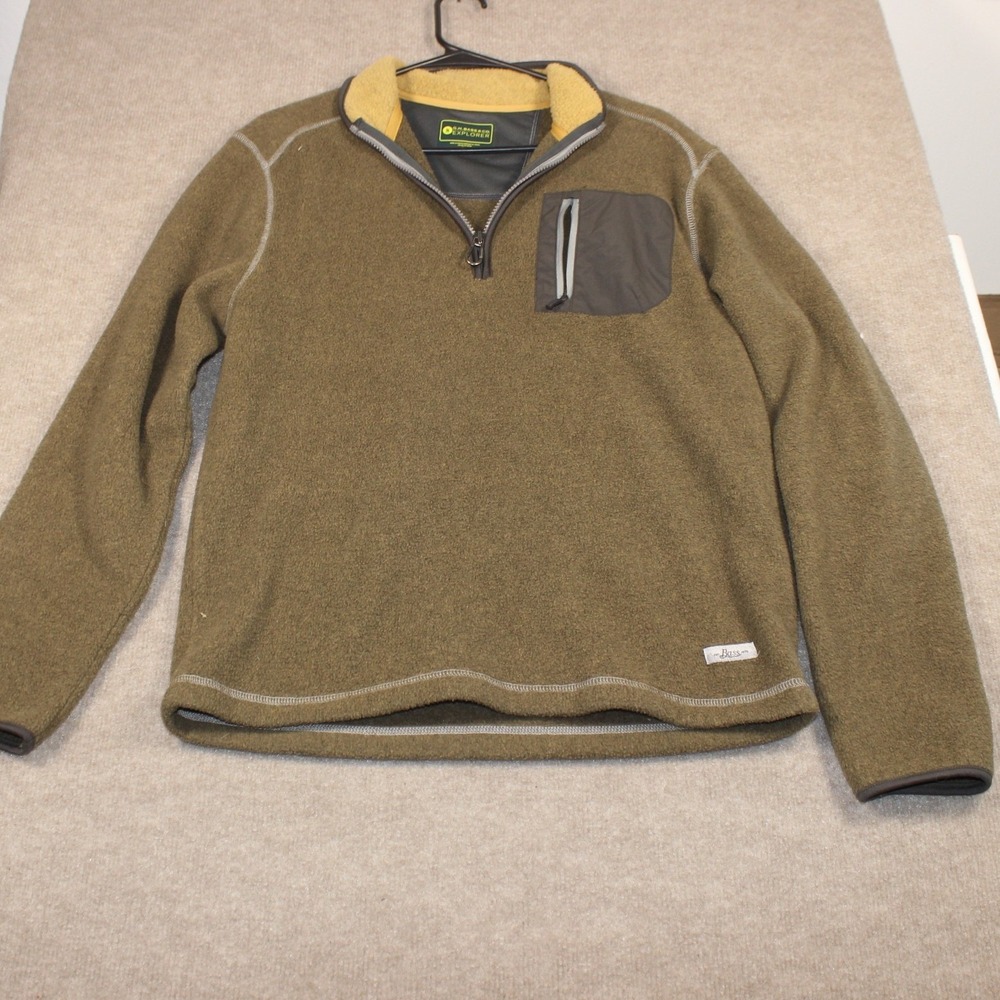 GH Bass Explorer Mens Small Olive Green Quarter Zip Fleece Pullover Sweater